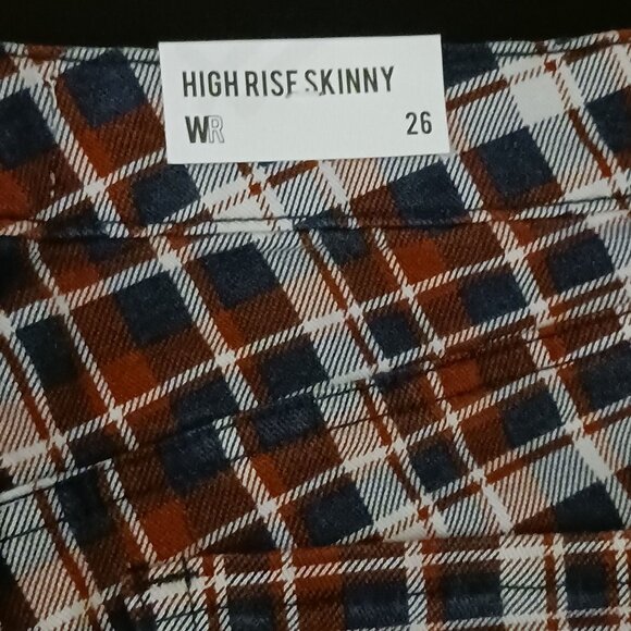 NEW WILLIAM‎ RAST High-Rise Plaid Skinny Jeans, Size 26, Red/White/Blue - Picture 13 of 15